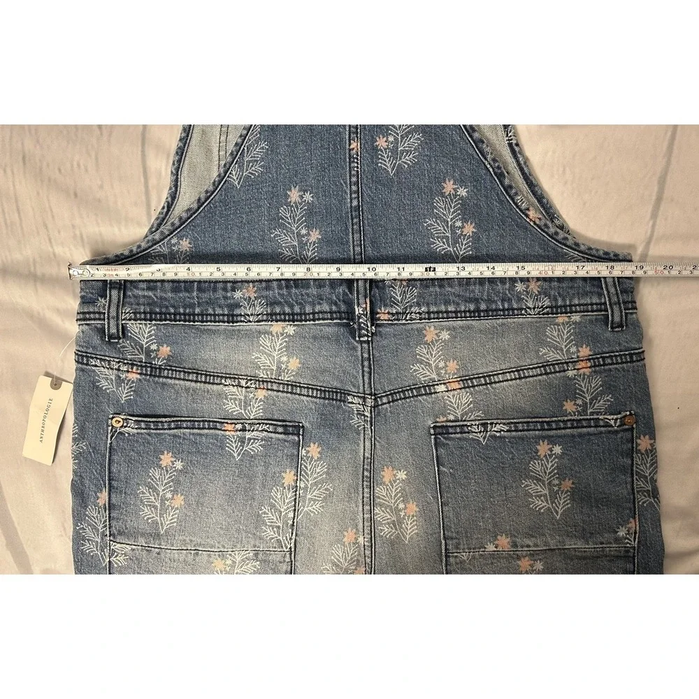 Pilcro Overalls Painters Womens 31 Floral Distressed Denim Boho Fairy Relaxed - Picture 10 of 11